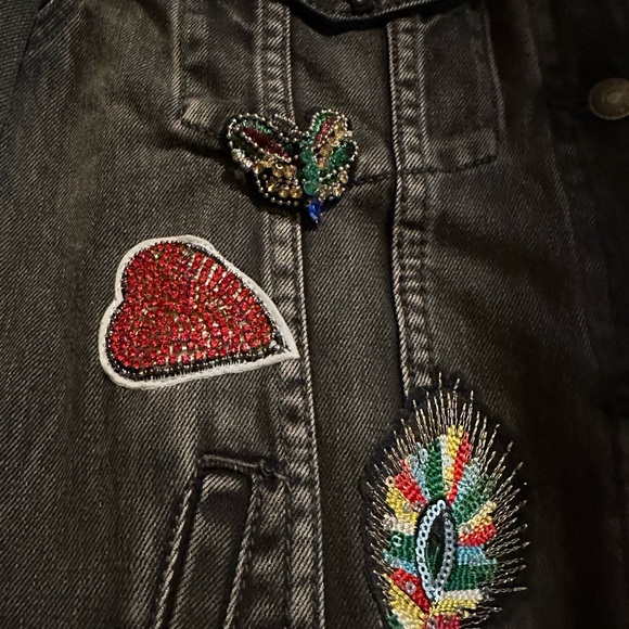 Embroidered Black Denim Jacket with Floral Accents - Picture 2 of 10